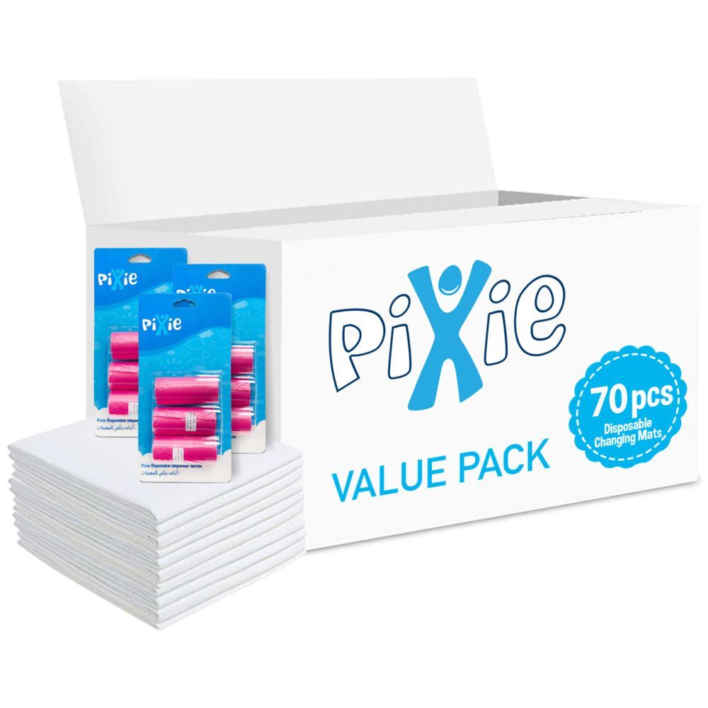 Pixie - Changing Mats 70 + Pack Of 3 Refill Pink 180 Nappy Bags