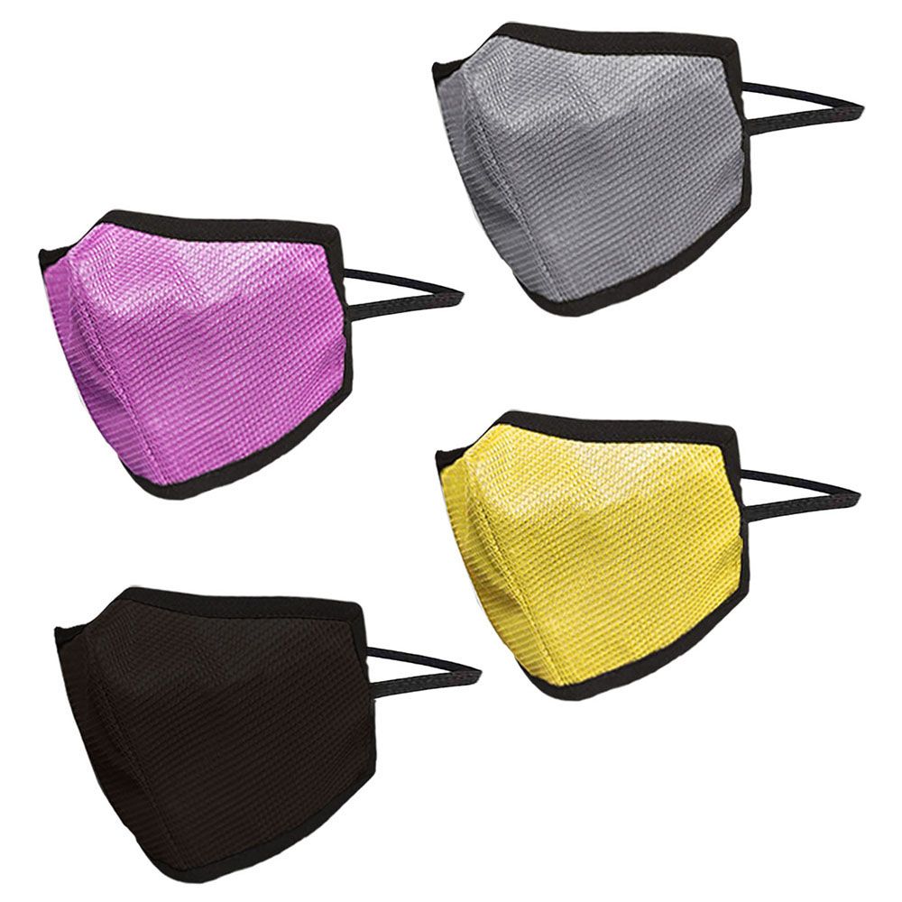 Swayam - Pack Of 4 Face Mask - Pink, Black, Yellow & Grey