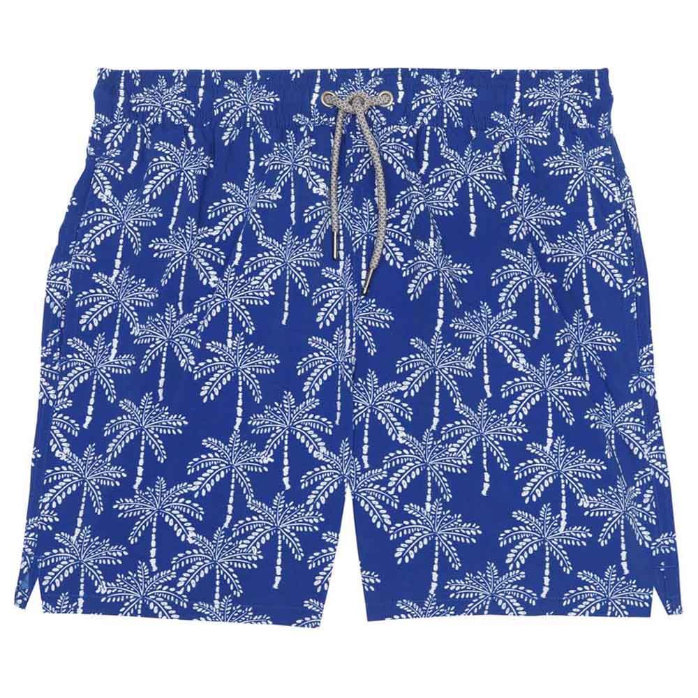 Turquoise - Men Palm Tree Swim Shorts - Blue