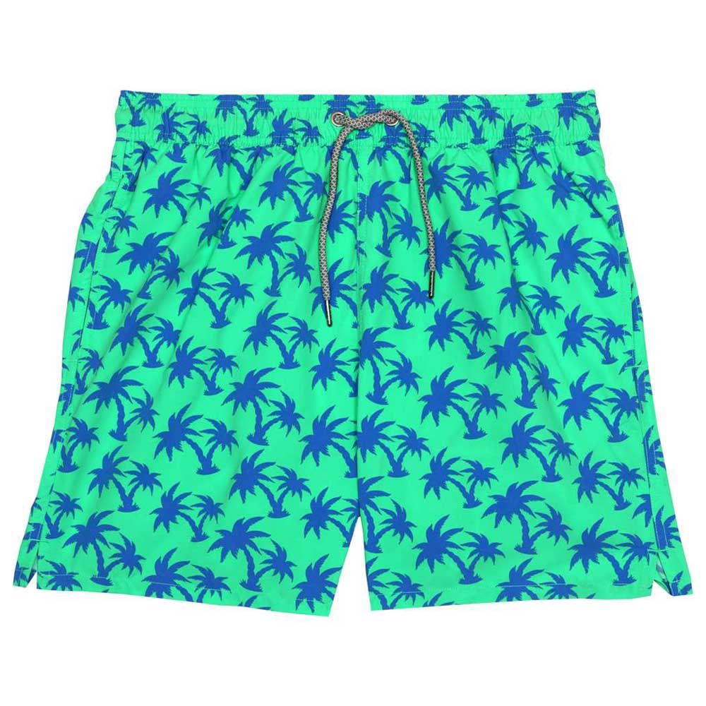 Turquoise - Boys Tropical Trees Swim Shorts - Green