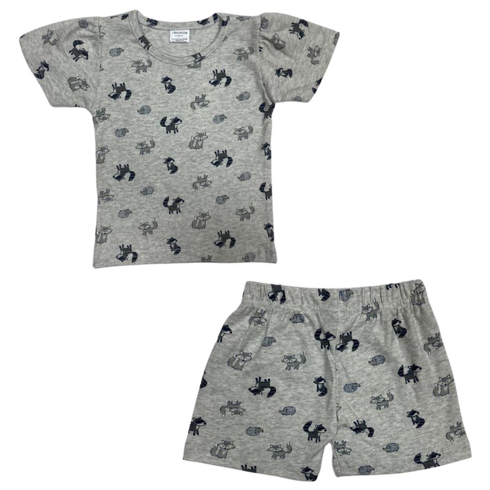 Veronica - Fox Printed T-Shirt & Shorts Set - Grey