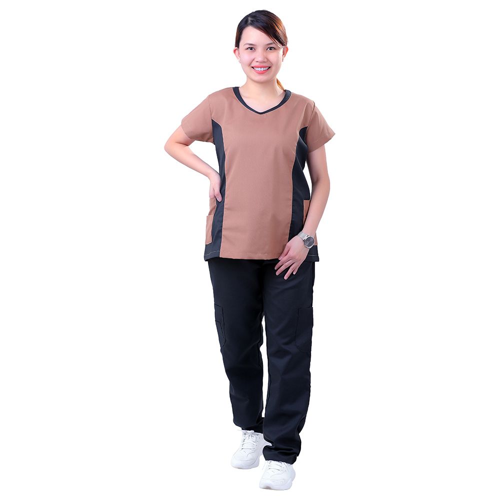 Veronica - Polycotton Medical/Scrub Uniform Set - Brown/Black