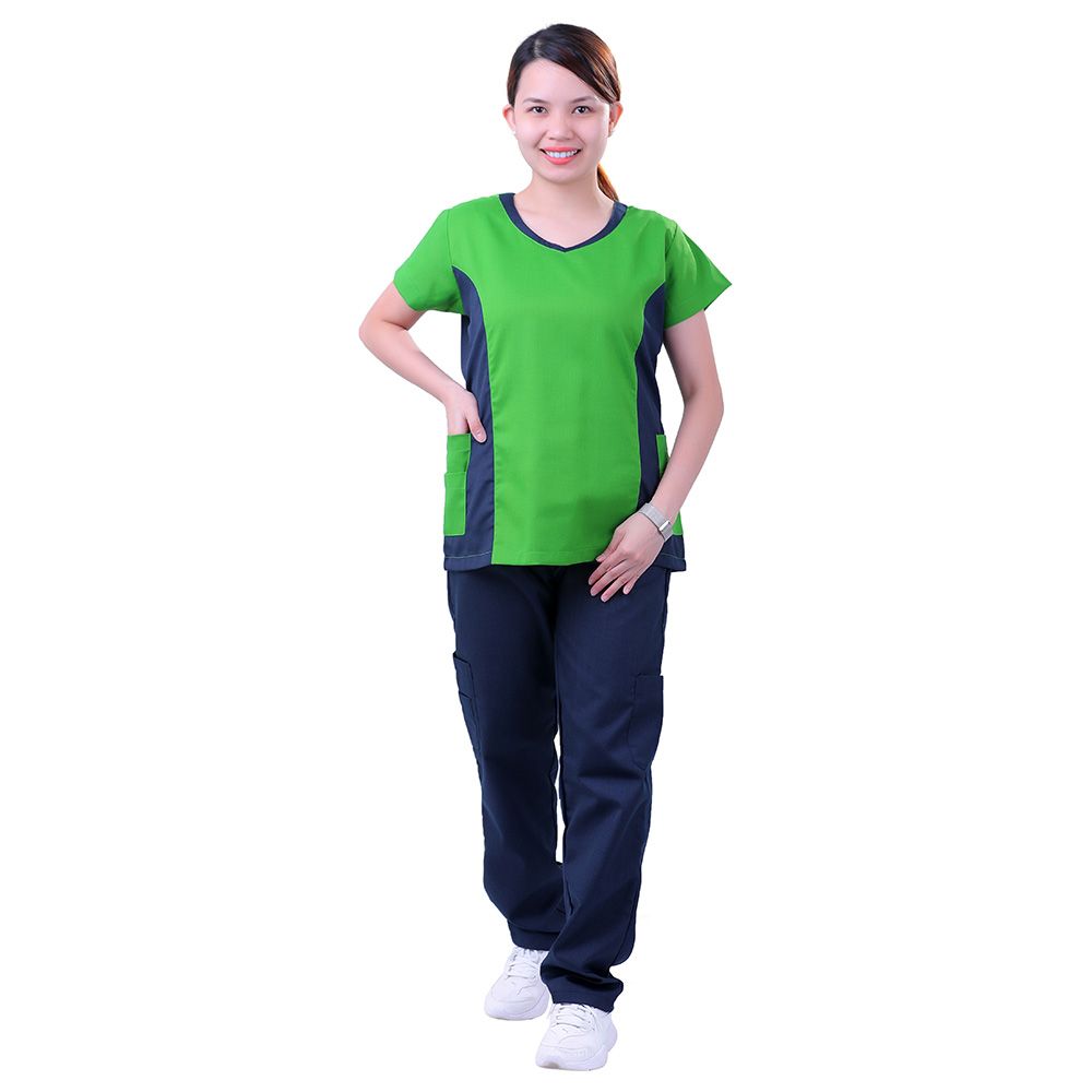 Veronica - Polycotton Medical/Scrub Uniform Set - Green/Navy