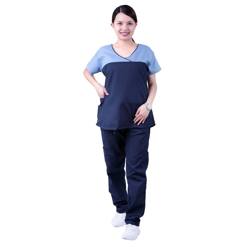 Veronica - Poly Cotton Scrub Suit/Medical Uniform - Light Blue