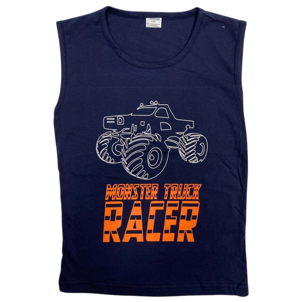 Vincent - Monster Truck Racer Printed Tank Top - Navy Blue