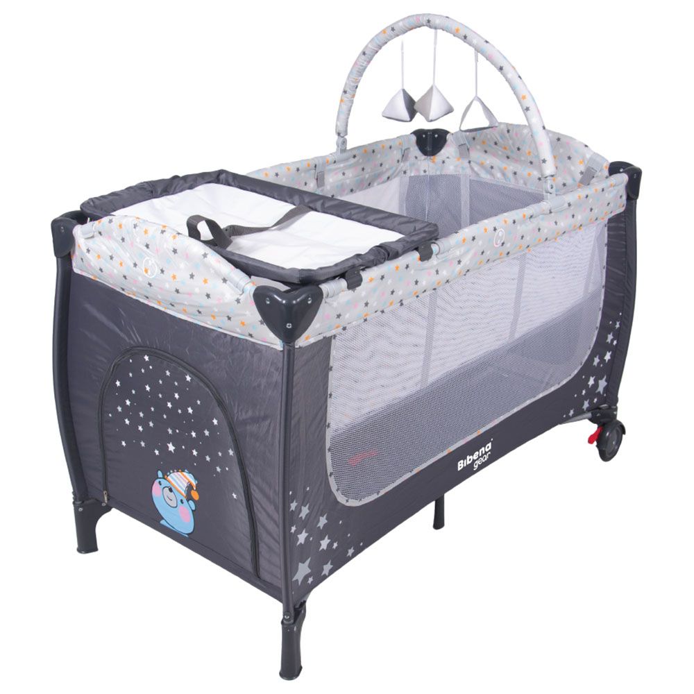 Bibena Gear - 2-in-1 Travel Bed Playpen & Bassinet - Charcoal