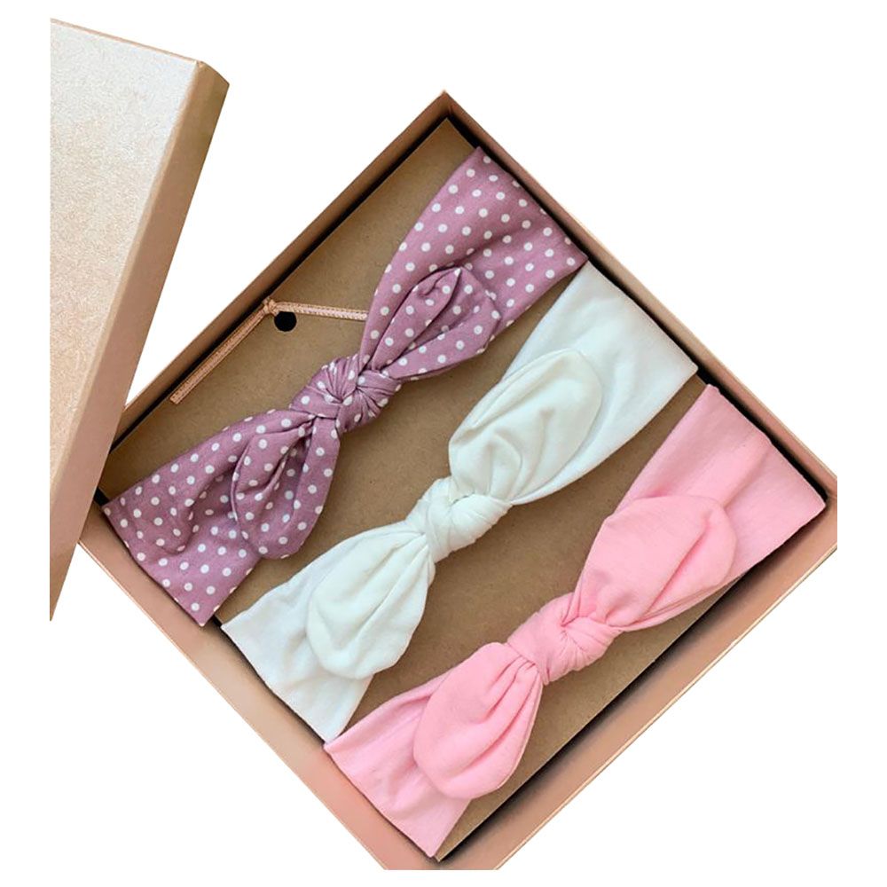 The Girl Cap - Baby Set Of 3 Headband Gift Set - Peach Retro