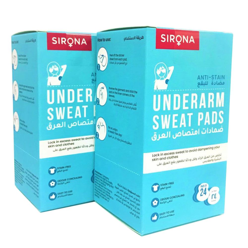 Sirona - Disposable Underarm Sweat Pads 24 Pads, Pack of 2