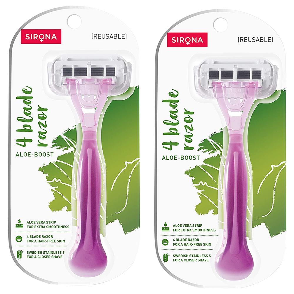 Sirona - 4 Blade Reusable Razor For Women - Pack of 2