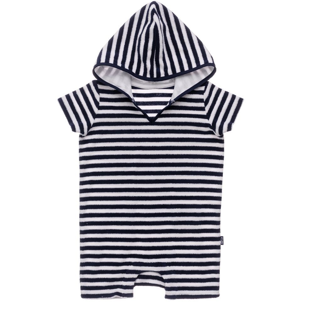 Snapperrock - Navy & White Stripe Towelling Onesie 