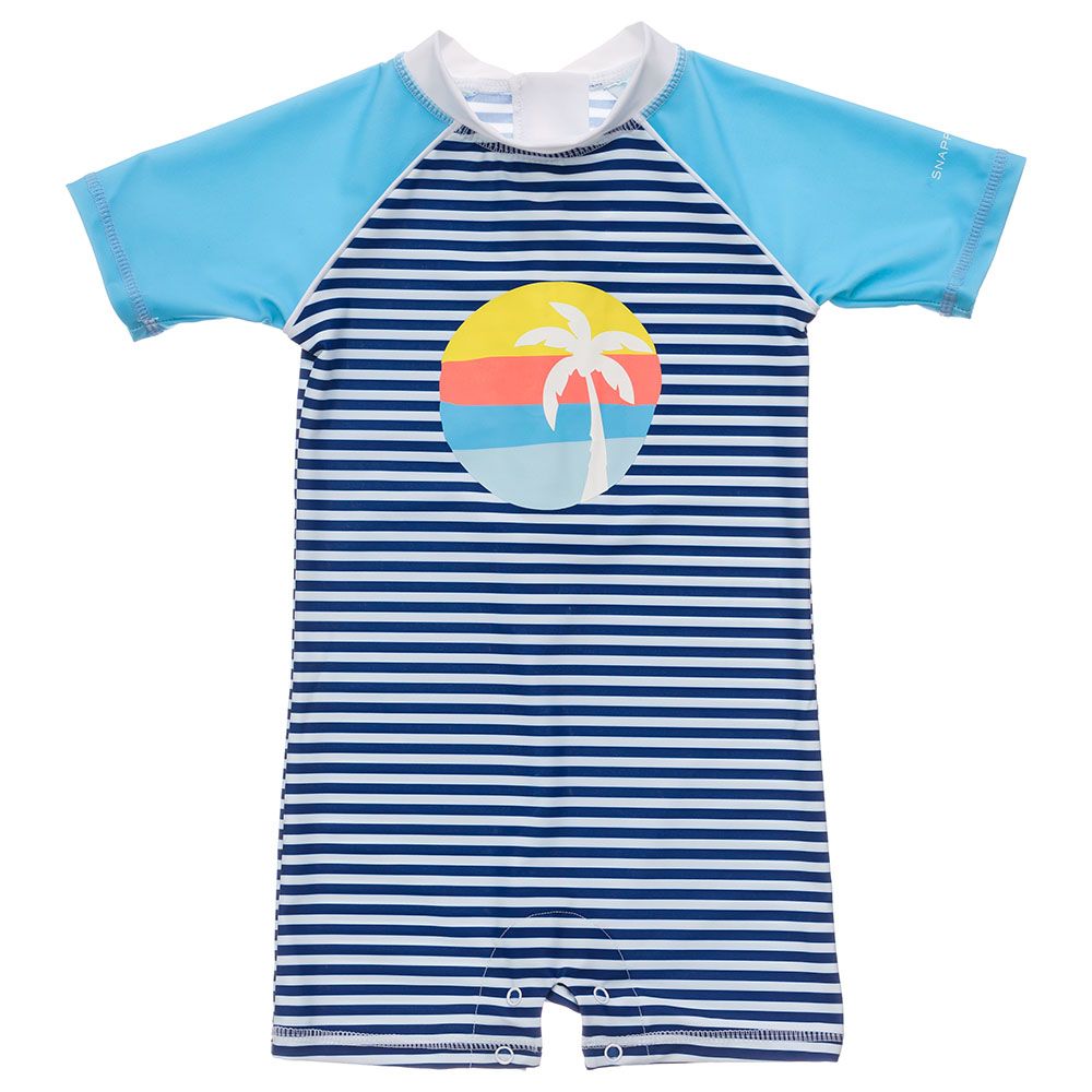 Snapperrock - Sunset Stripe Short Sleeves Sunsuit - Blue