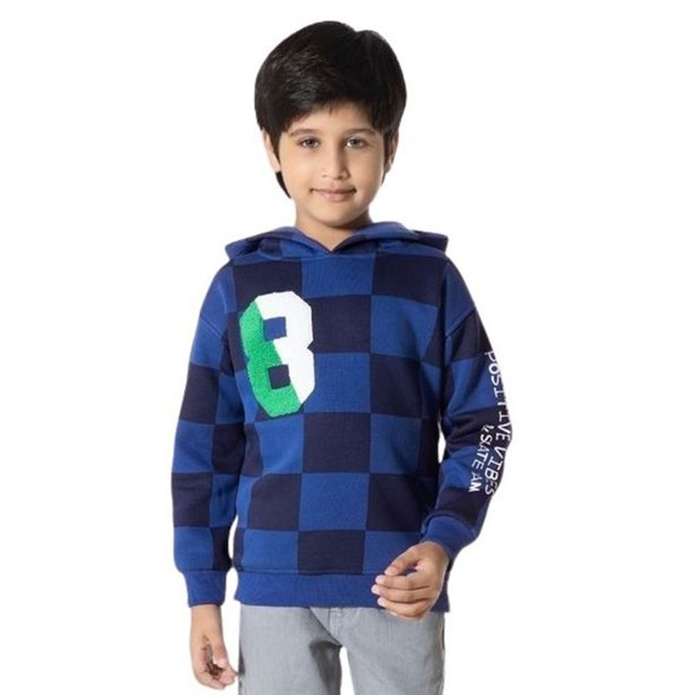 Little Kangaroos - Boy Checks Hooded Sweatshirt - Royal Blue