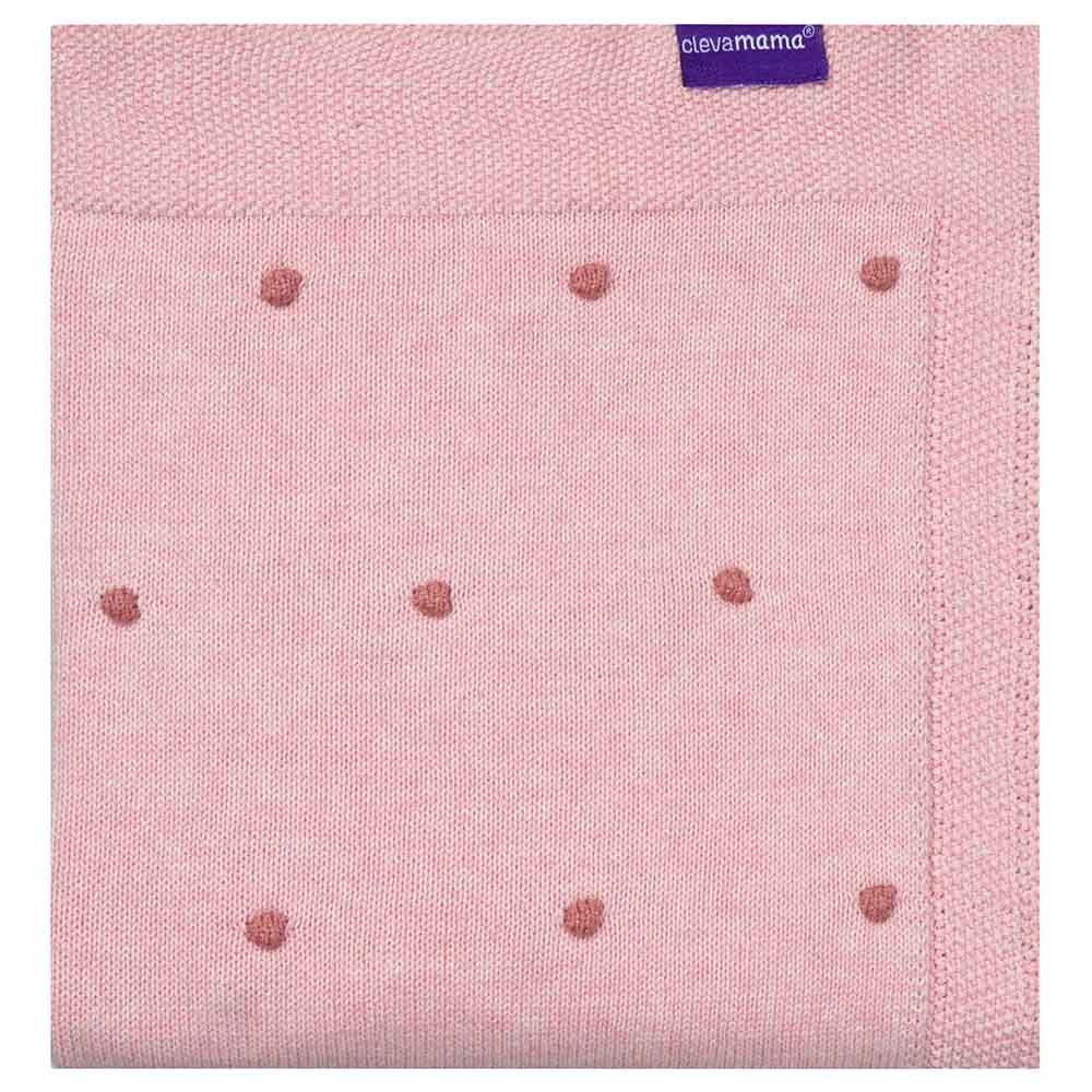 Clevamama - Knitted Pom Pom Baby Blanket - 80x100cm - Pink