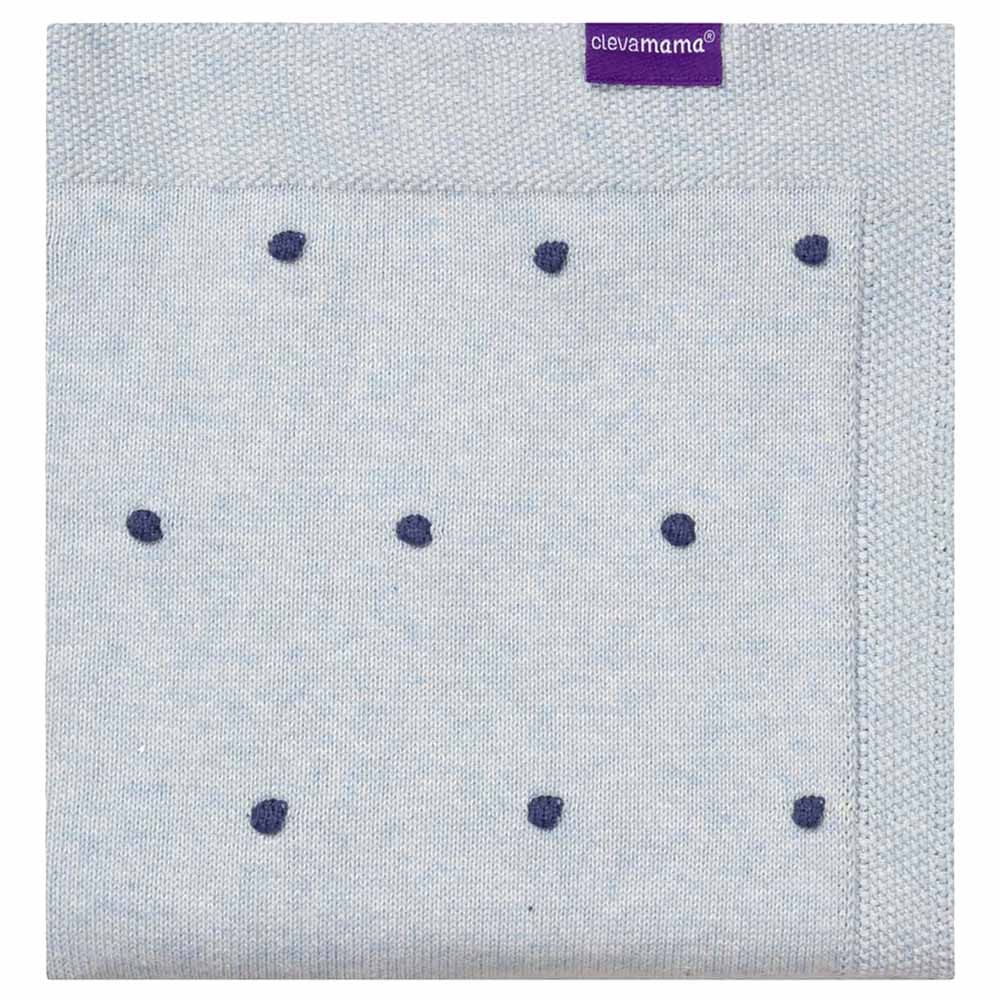 Clevamama - Knitted Pom Pom Baby Blanket - 80x100cm - Blue