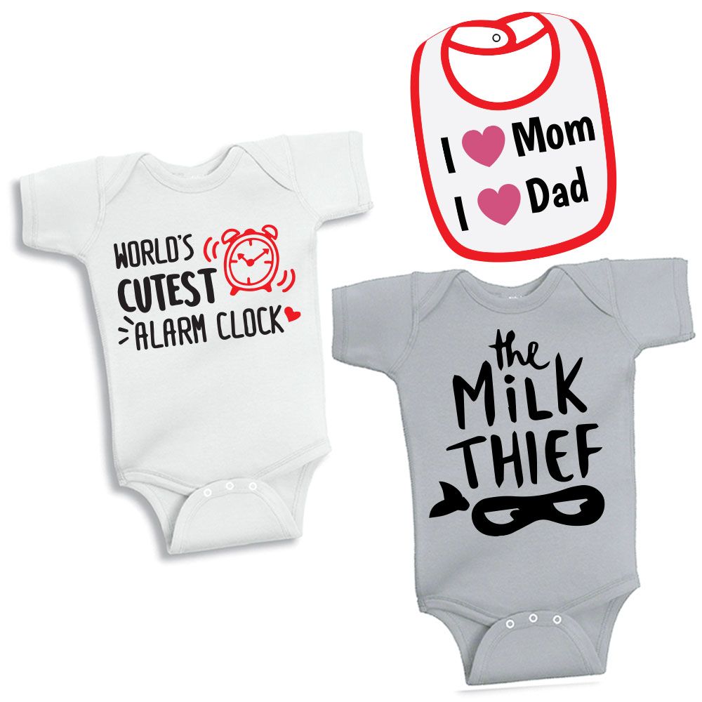 Twinkle Hands - Bodysuits & Bib Set - White/Grey