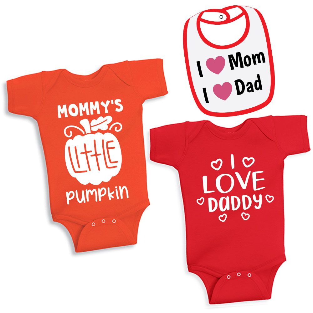 Twinkle Hands - Bodysuits & Bib Set - Orange/Red