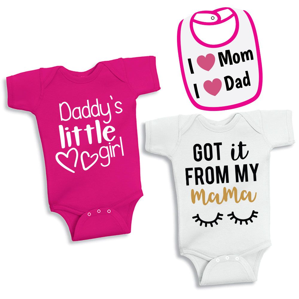 Twinkle Hands - Bodysuits & Bib Set - Fuchsia/White