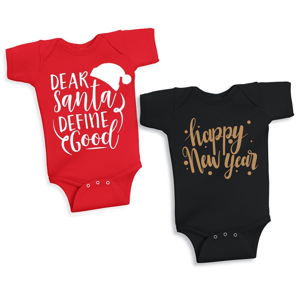 Twinkle Hands - Dear Santa & New Year Onesie Set-Red & Black