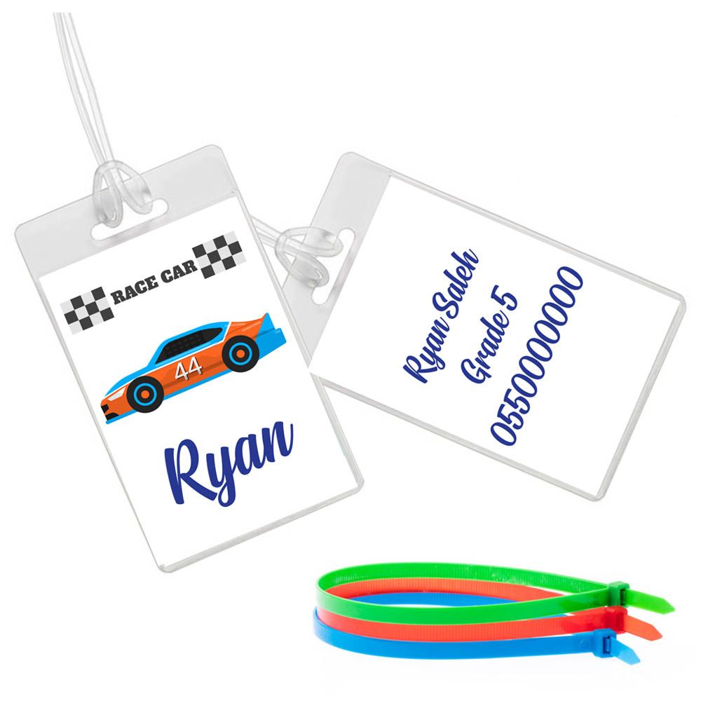 Twinkle Hands - Racing Car Luggage Tag - Blue