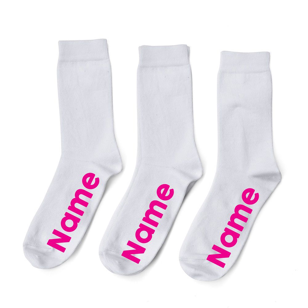 Personalised White Socks - Pink Font - Pack of 3