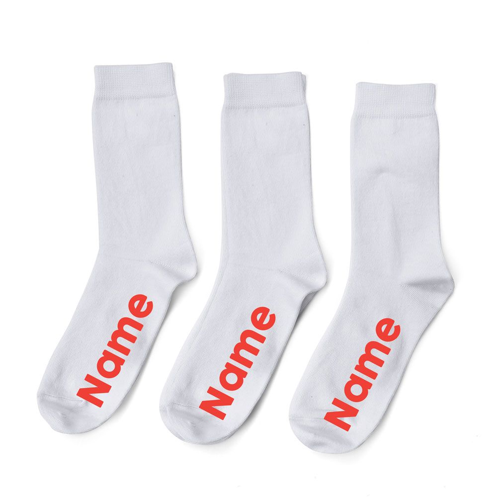 Personalised White Socks - Orange Font - Pack of 3