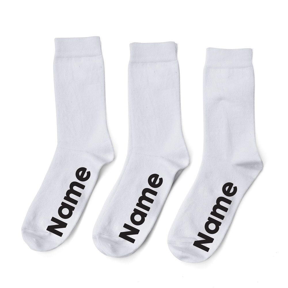 Personalised White Socks - Black Font - Pack of 3