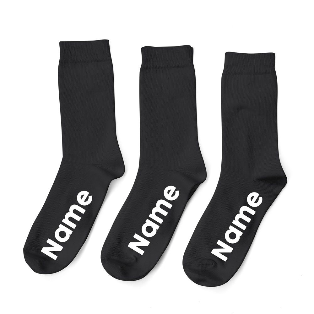 Personalised Black Socks - White Font - Pack of 3