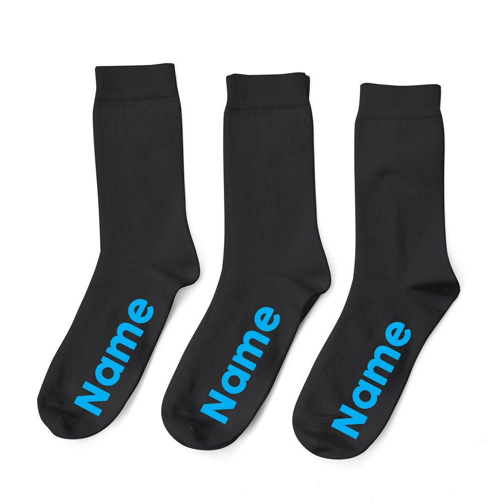 Personalised Black Socks - Blue Font - Pack of 3