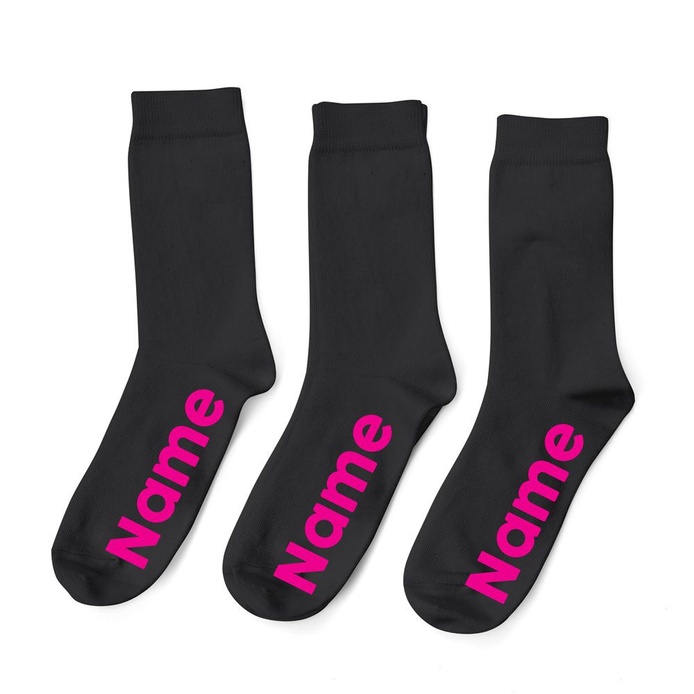 Personalised Black Socks - Pink Font - Pack of 3