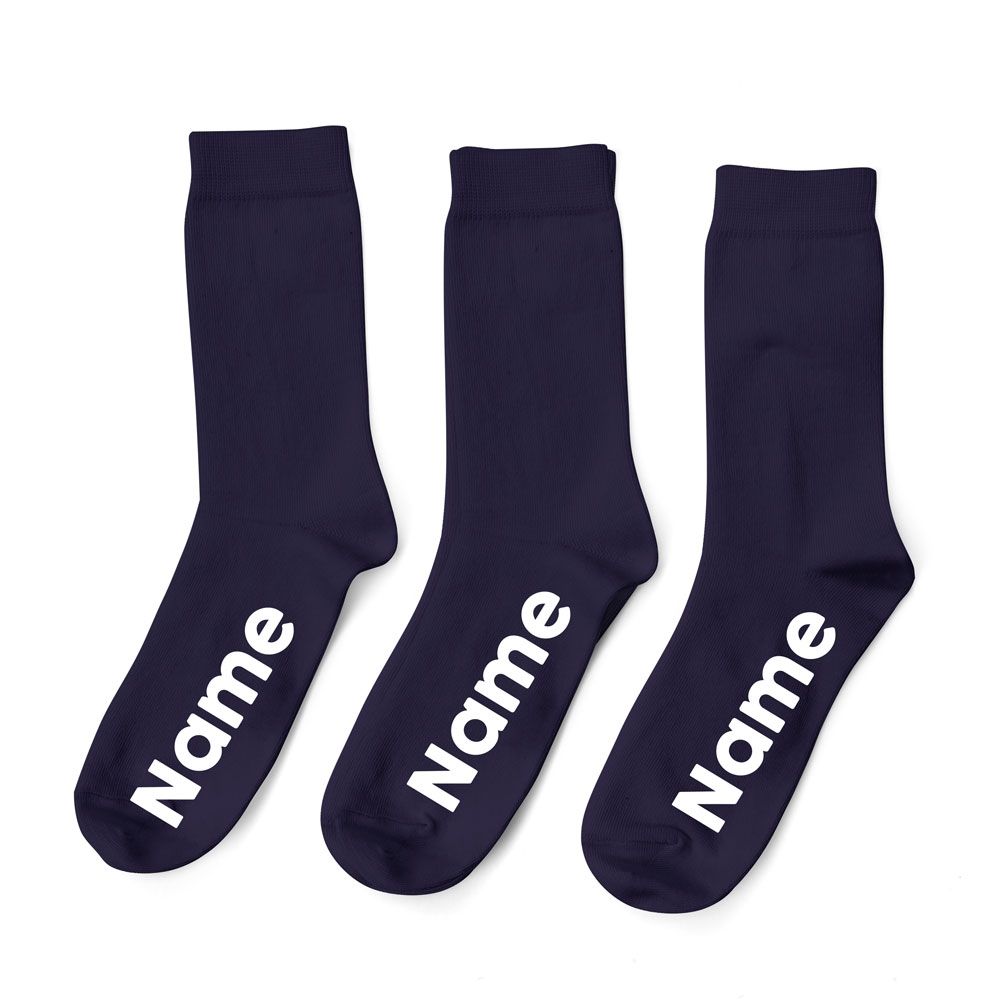 Personalised Navy Socks - White Font - Pack of 3