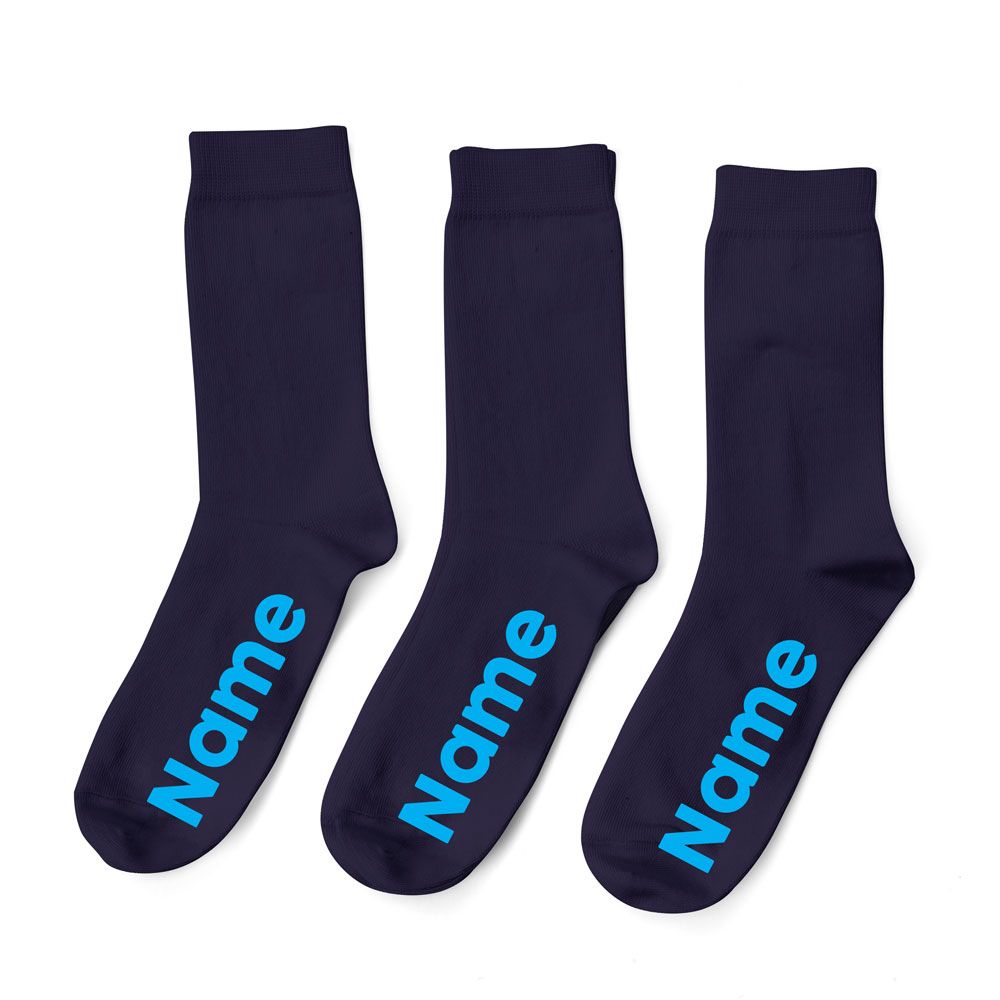 Personalised Navy Socks - Blue Font - Pack of 3