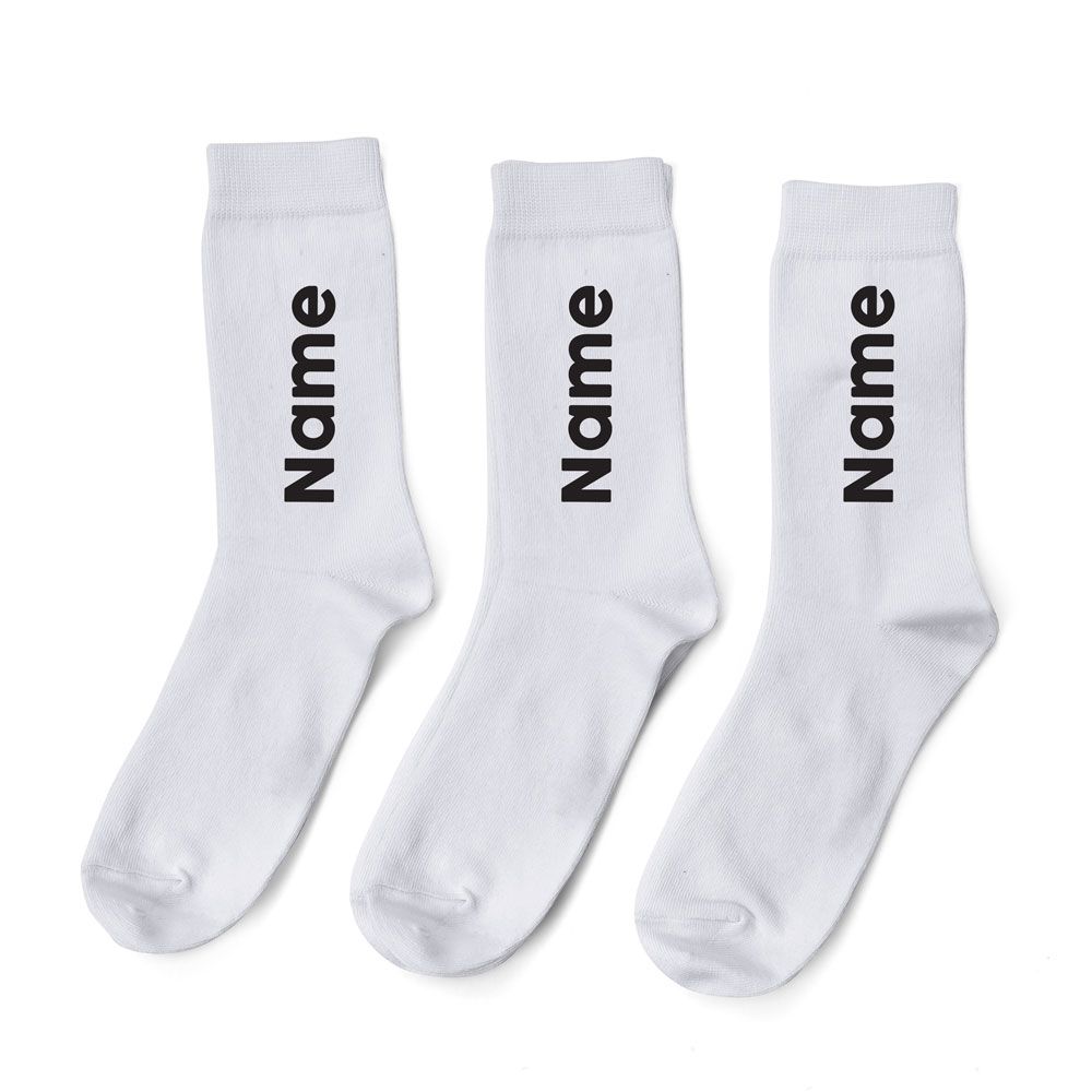 Personalised White Socks - Upper Black Font - Pack of 3