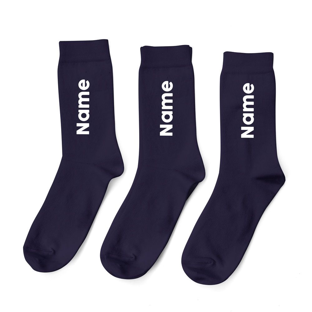 Personalised Navy Socks - Upper White Font - Pack of 3