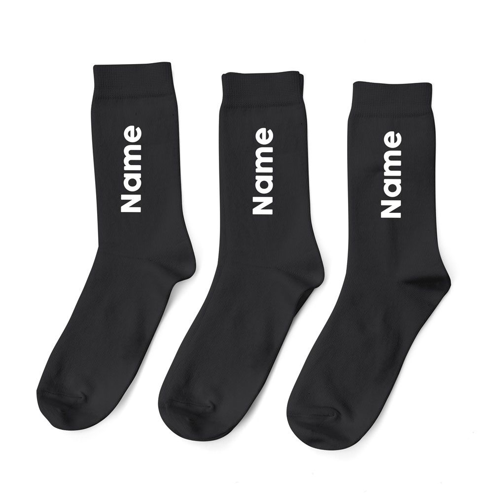 Personalised Black Socks - Upper White Font - Pack of 3