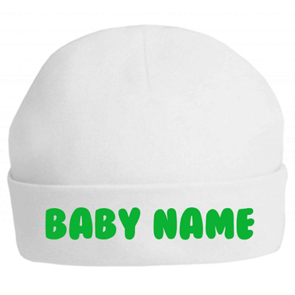 Twinkle Hands - Personalised Baby Cap Beanie - Green font