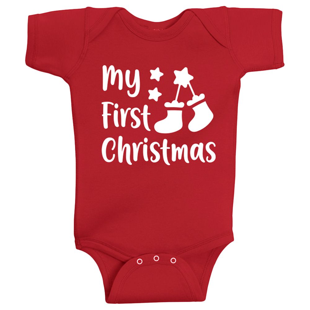 Twinkle Hands - My First Christmas Onesie - Red(Sock Print)