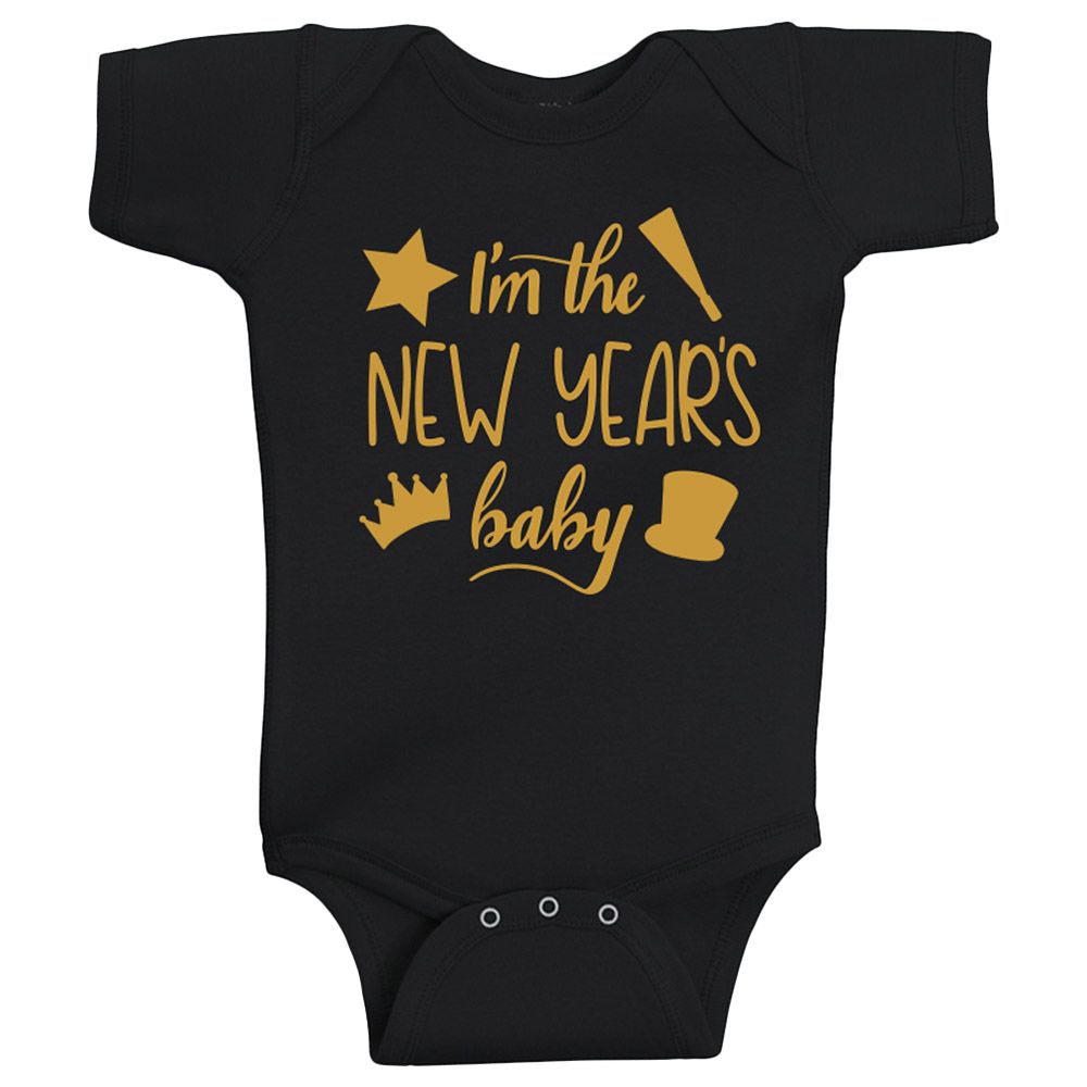 Twinkle Hands - I Am The New Year Baby Onesie - Black