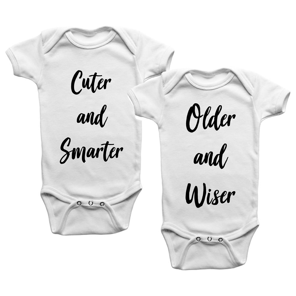 Limited Edition - Smarter Wiser 2pcs Twins Onesies Bodysuit