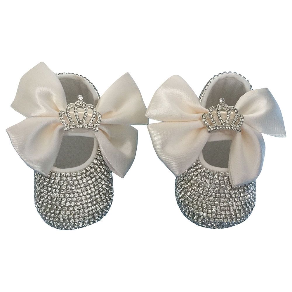 Mini Plum - White Bling Shoes with Crown Charm