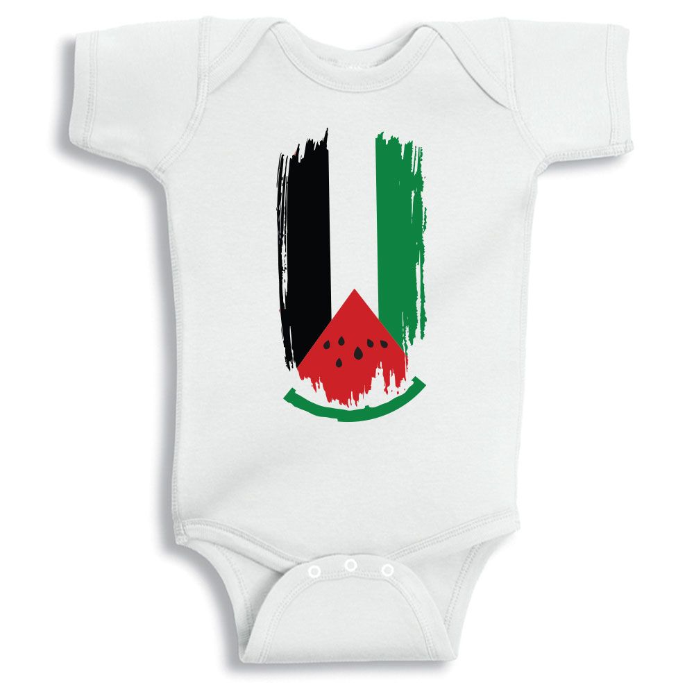 Twinkle Hands - Palestine Flag Watermelon Baby Onesie - White