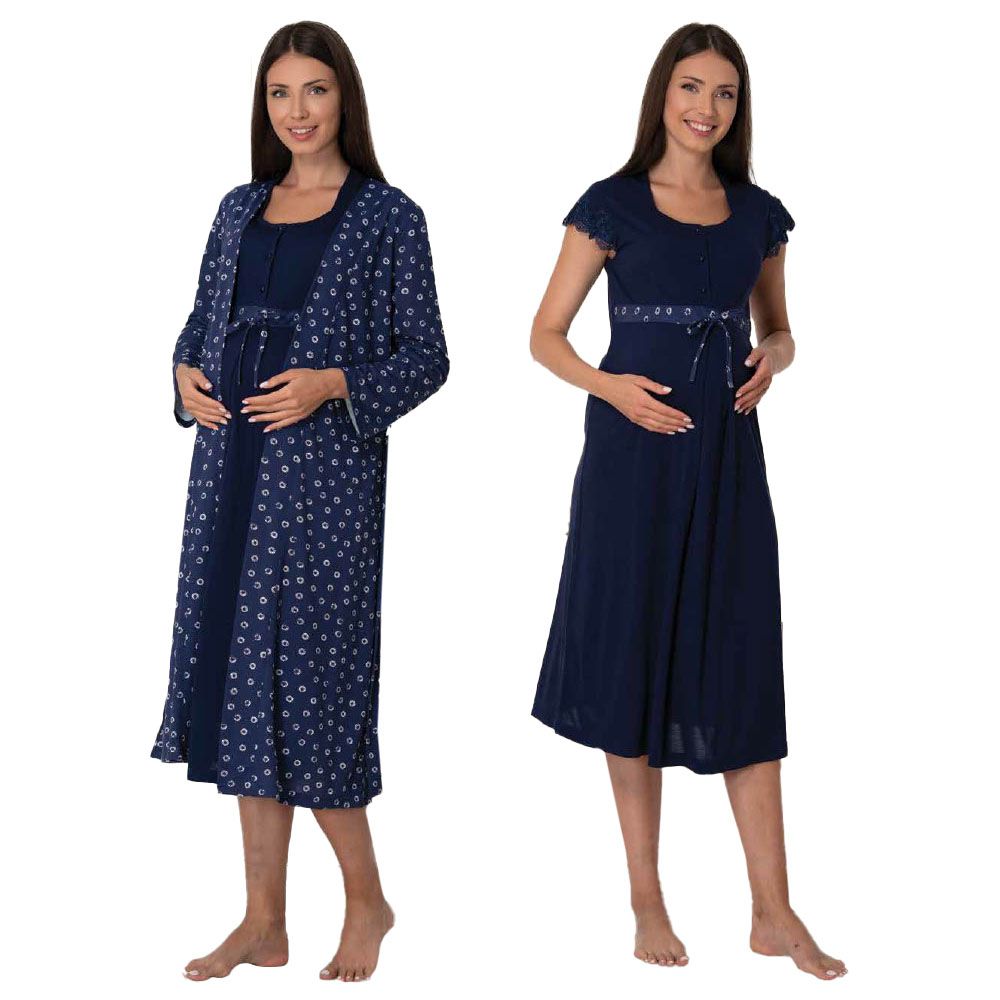 Mini Plum - 2pc-set - Maternity Nightie & Robe - Blue