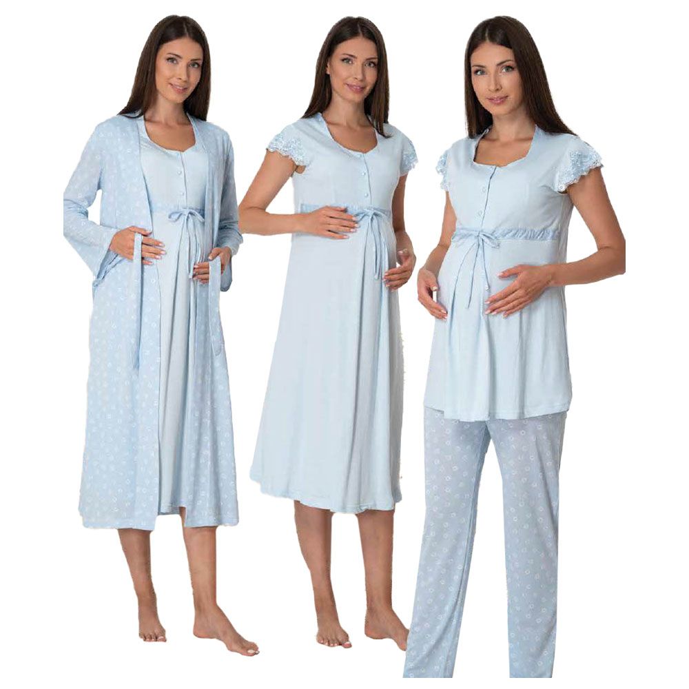 Mini Plum - 4pc-set - Maternity Nightwear Set - Blue