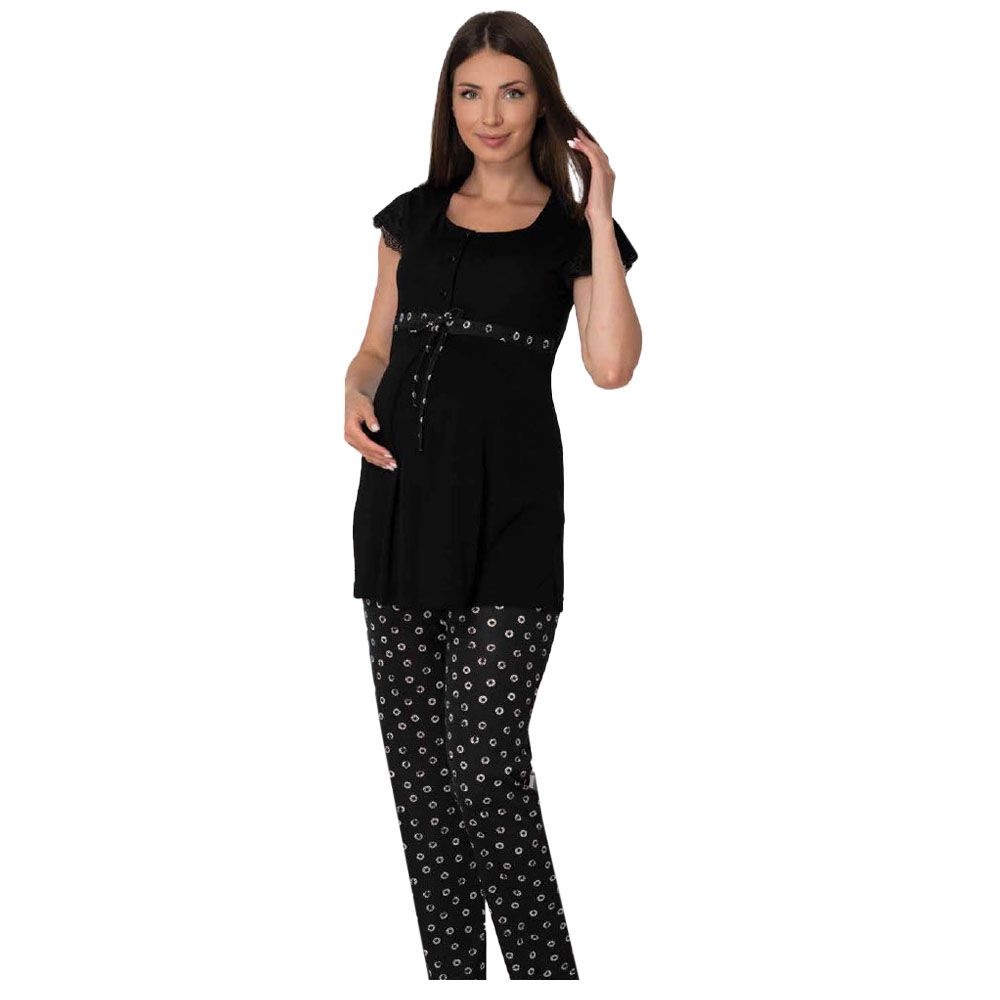 Mini Plum - Soft Maternity Pajamas - Black