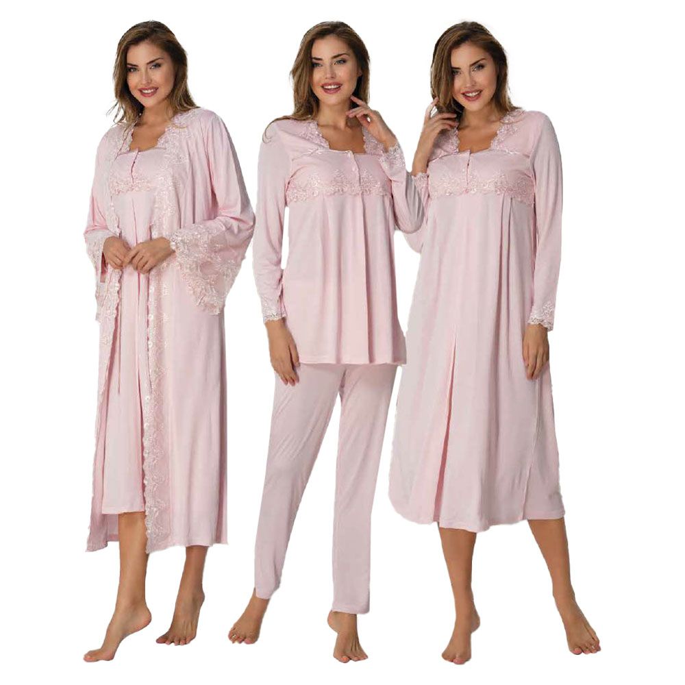 Mini Plum - 4pc-set - Maternity Nightwear w/ Lace Detail - Pink