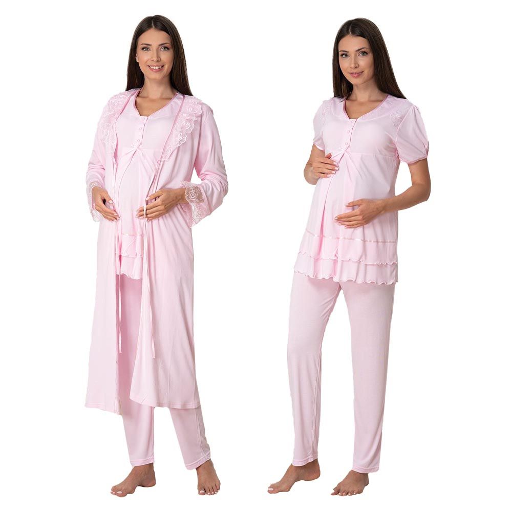 Mini Plum - 2pc-set - Lace Maternity Pajamas - Pink