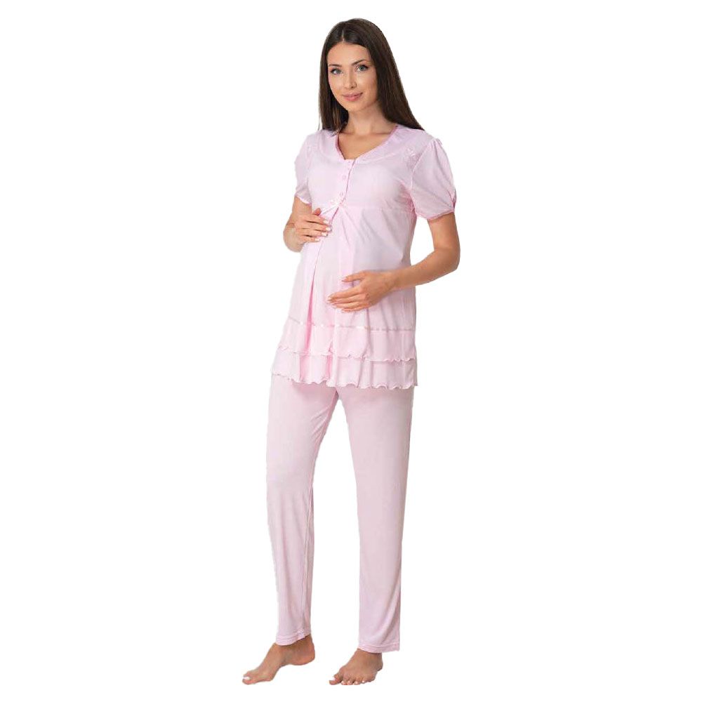 Mini Plum - Short Sleeve Soft Maternity Pajamas - Pink