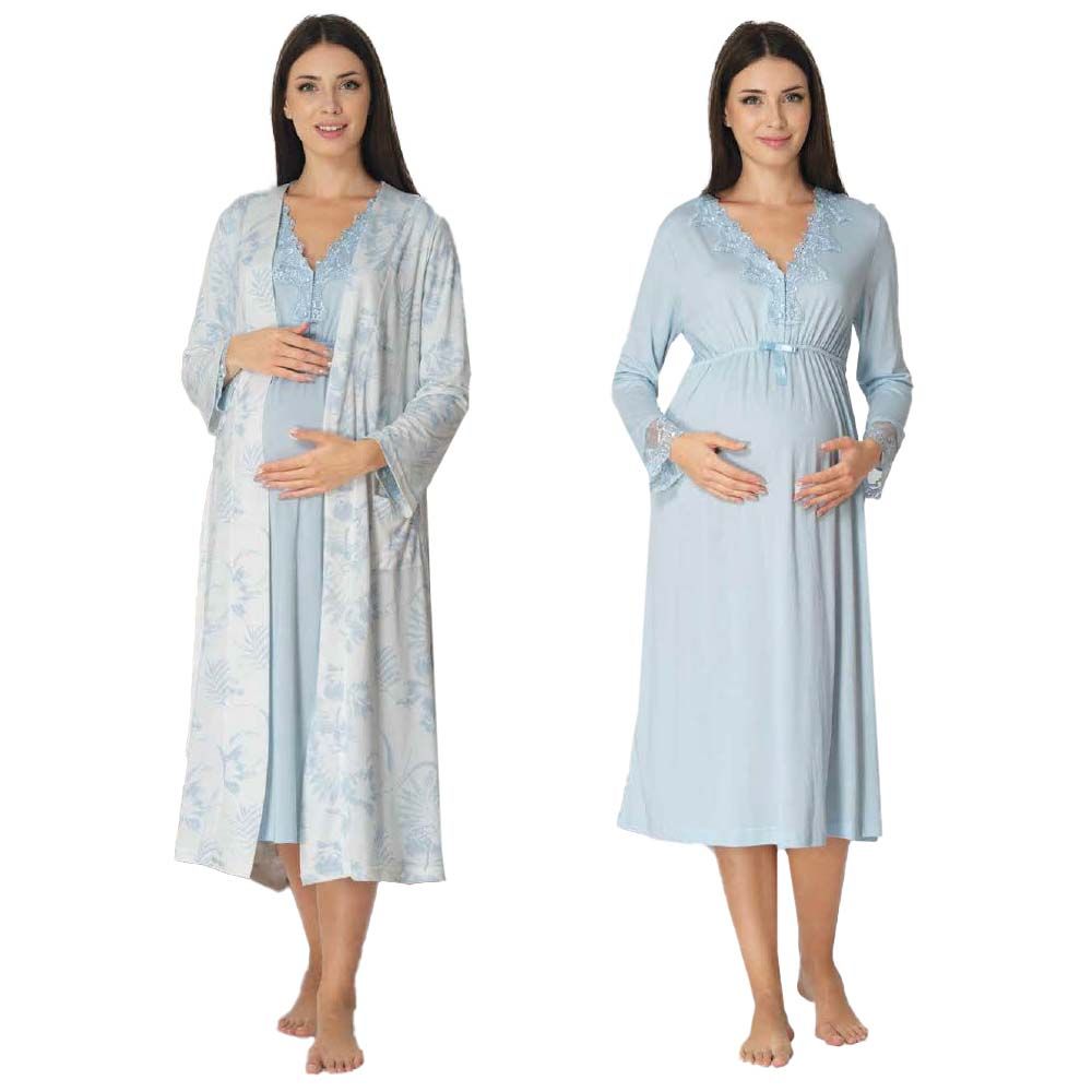 Mini Plum - 2pc-set - Maternity Nightie & Robe Set - Blue