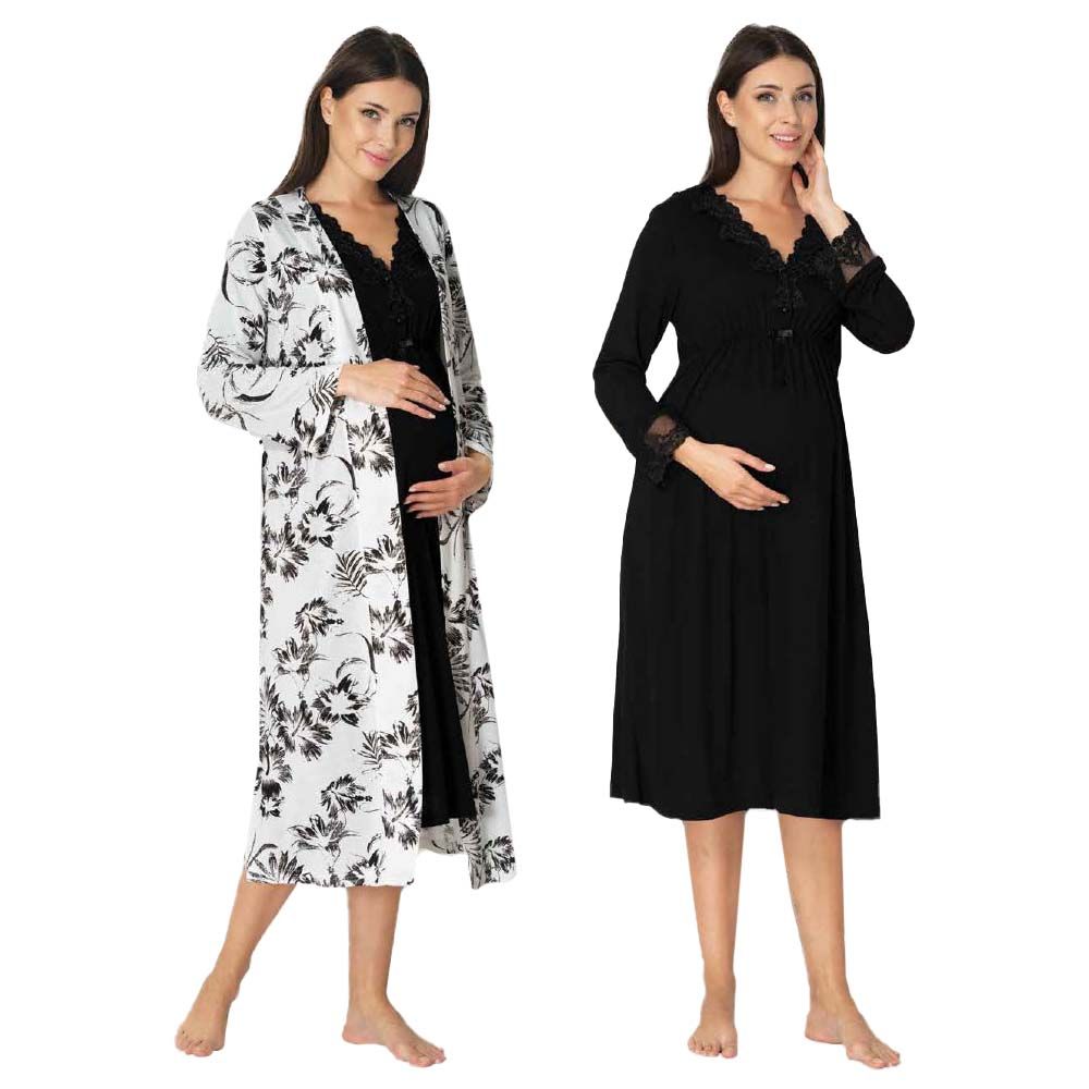 Mini Plum - 2pc-set - Maternity Nightie & Robe Set - Black