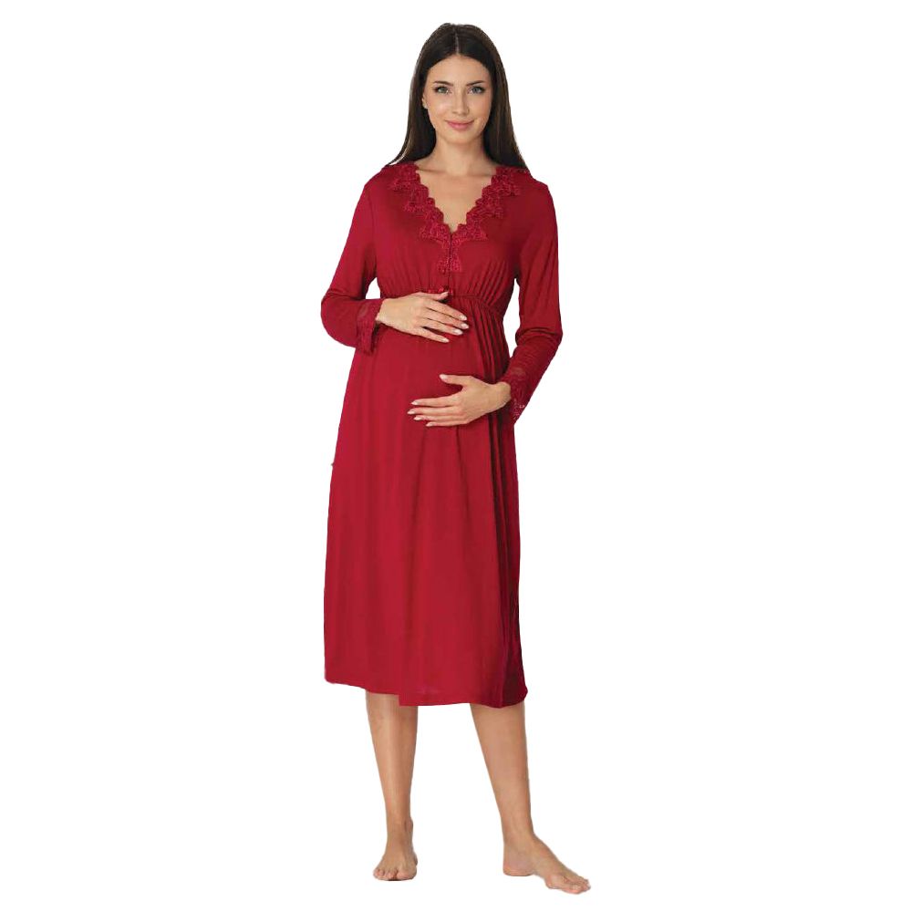 Mini Plum - Lace Maternity Nightie - Red