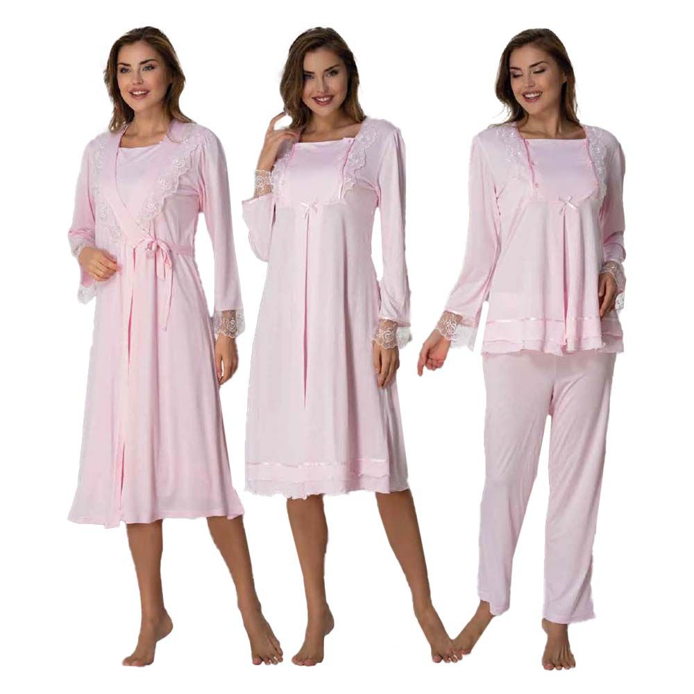 Mini Plum - 4pc-set - Maternity Nightwear Set - Light Pink